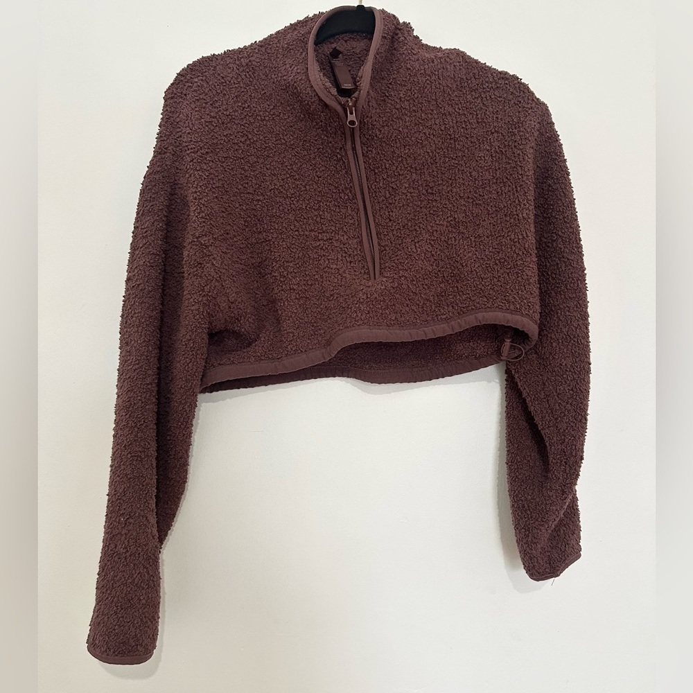 SKIMS Cozy Knit Half Zip Cropped Pullover XXS/XS brown